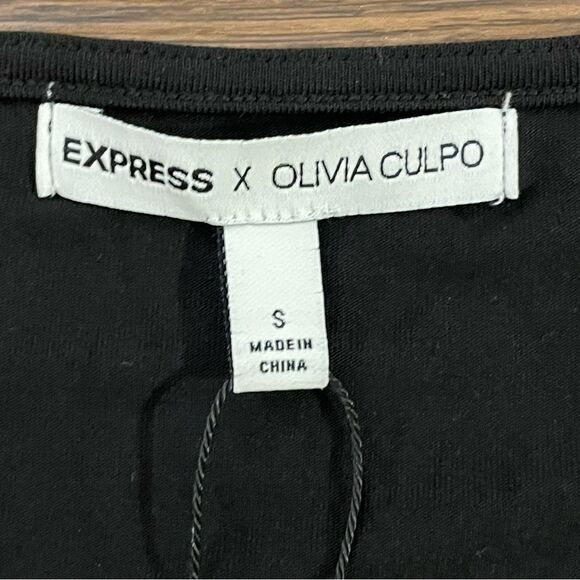 NWT Express Olivia Culpo Bodycon Ruched Long Sleeve Mini Dress Black Size Small - Picture 8 of 11